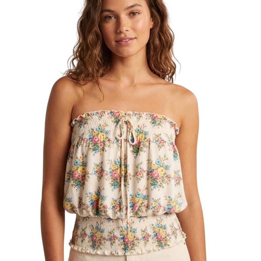 KATE collection Floral Smocked Tube Top Size‎ M Cottagecore Boho Smocking